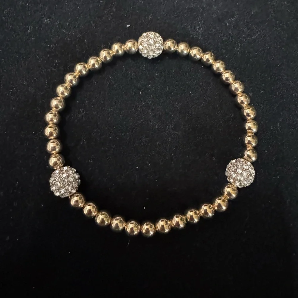 NWOT House of Harlow 1960 Gold Beaded Stretch Bracelet with Crystal Pave Accents